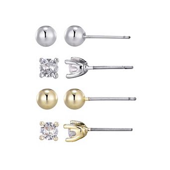Adornia 14k Gold Flash Plated Gold & Silver Plated Cubic Zirconia Stud Earrings Set