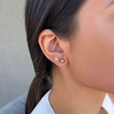 Adornia 14k Gold Flash Plated Gold & Silver Plated Cubic Zirconia Stud Earrings Set