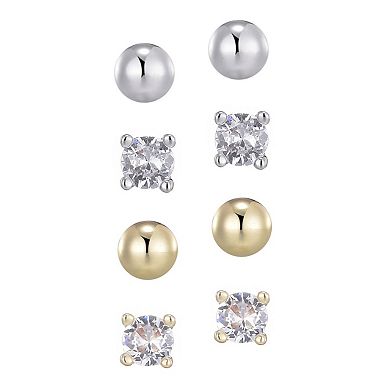 Adornia 14k Gold Flash Plated Gold & Silver Plated Cubic Zirconia Stud Earrings Set