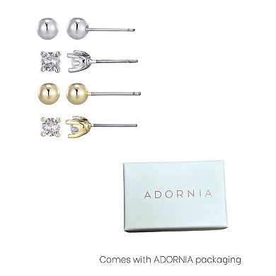 Adornia 14k Gold Flash Plated Gold & Silver Plated Cubic Zirconia Stud Earrings Set