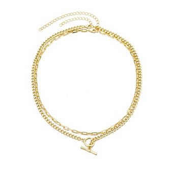 Adornia 14k Gold Plated Toggle and Paperclip Necklace Set