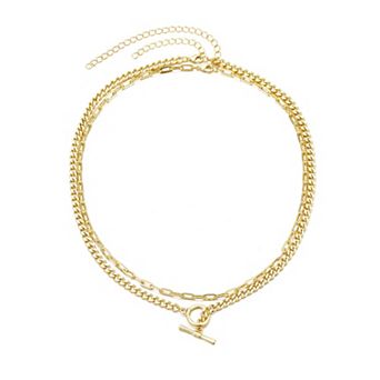 Adornia 14k Gold Plated Toggle and Paperclip Necklace Set