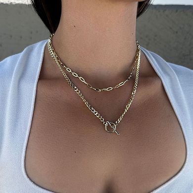 Adornia 14k Gold Plated Toggle and Paperclip Necklace Set