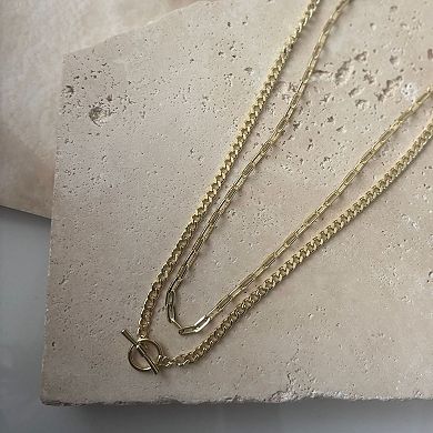 Adornia 14k Gold Plated Toggle and Paperclip Necklace Set