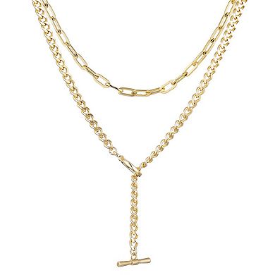 Adornia 14k Gold Plated Toggle and Paperclip Necklace Set