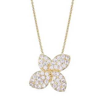 Adornia 14k Gold Flash Plated Cubic Zirconia Flower Pendant Necklace