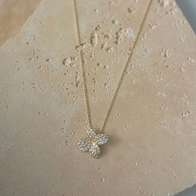 Adornia 14k Gold Flash Plated Cubic Zirconia Flower Pendant Necklace