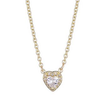 Adornia 14k Gold Flash Plated Cubic Zirconia Halo Heart Pendant Necklace