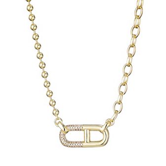 Adornia 14k Gold Flash Plated Cubic Zirconia Mixed Chain Pendant Necklace