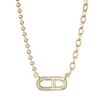 Adornia 14k Gold Flash Plated Cubic Zirconia Mixed Chain Pendant Necklace