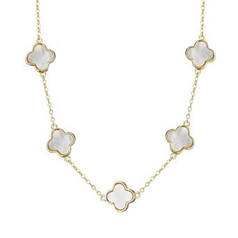 Adornia 14k Gold Plated Mother-of-Pearl Clover Station Necklace