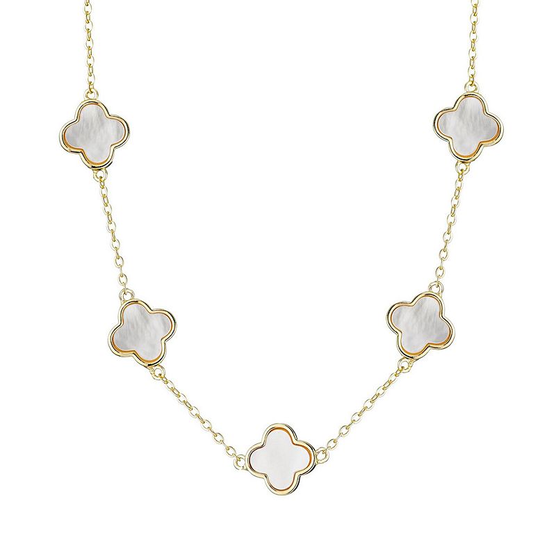 Adornia 14k Gold Plated Mother-of-Pearl Clover Station Necklace, Women's, Size: 16-20" ADJ, Gold Tone