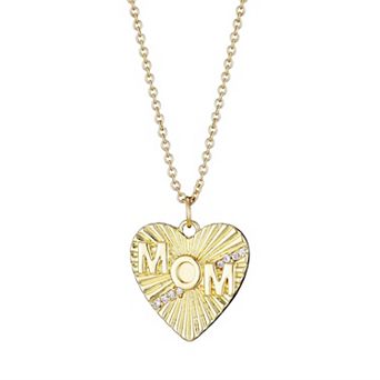 Adornia 14k Gold Flash Plated Cubic Zirconia Fluted Heart MOM Pendant Necklace