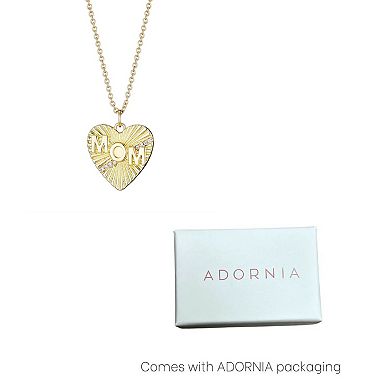 Adornia 14k Gold Flash Plated Cubic Zirconia Fluted Heart MOM Pendant Necklace