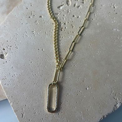 Adornia 14k Gold Flash Plated Cubic Zirconia Oval Pendant and Mixed Chain Necklace