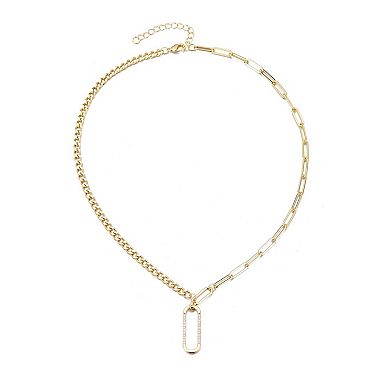 Adornia 14k Gold Flash Plated Cubic Zirconia Oval Pendant and Mixed Chain Necklace