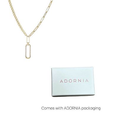 Adornia 14k Gold Flash Plated Cubic Zirconia Oval Pendant and Mixed Chain Necklace