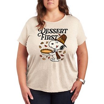 Plus Size Peanuts Thanksgiving Dessert Time Snoopy Graphic Tee