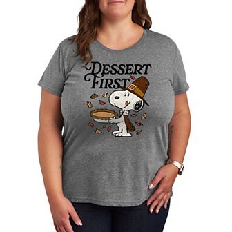 Plus Size Peanuts Thanksgiving Dessert Time Snoopy Graphic Tee