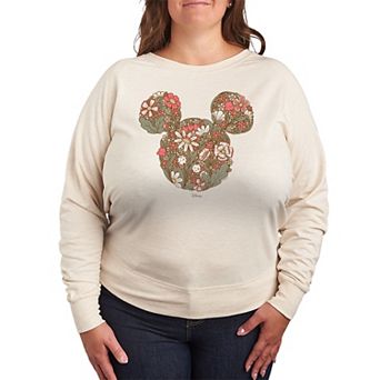 Plus Size Disney's Mickey Head Floral French Terry Long Sleeve Tee
