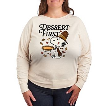 Plus Size Peanuts Thanksgiving Dessert Time Snoopy French Terry Long Sleeve Tee