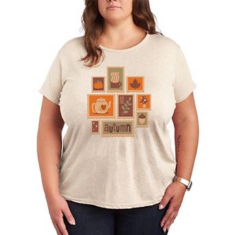 Plus Size Fall Stamps Collage Graphic Tee