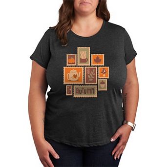 Plus Size Fall Stamps Collage Graphic Tee