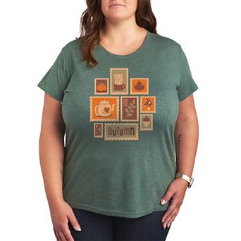 Plus Size Fall Stamps Collage Graphic Tee