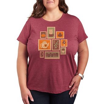 Plus Size Fall Stamps Collage Graphic Tee
