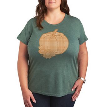 Plus Size Women's Plaid Pumpkin Graphic Tee