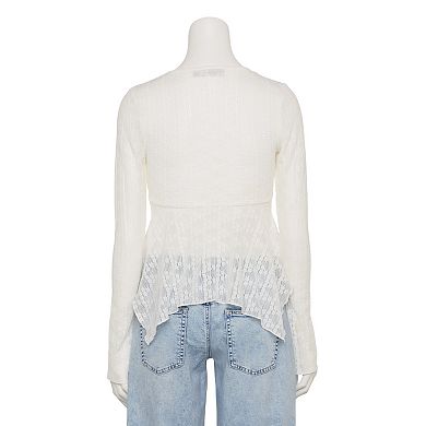 Juniors' madden girl Long Sleeve Hanky Hem Lace Top
