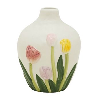 Everyday Decor Sculpted Tulip Ceramic Vase Table Decor