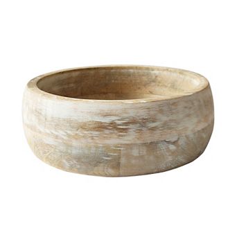 Everyday Decor Rounded Wood Bowl Table Decor