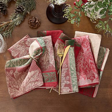 Prestige Poinsettia Cotton Jacquard Napkin, 17"x17", Set Of 8
