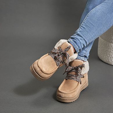 White Mountain Icebox Women's Suede Faux Fur Lace-Up Ankle Boots