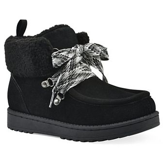 White Mountain Icebox Women's Suede Faux Fur Lace-Up Ankle Boots