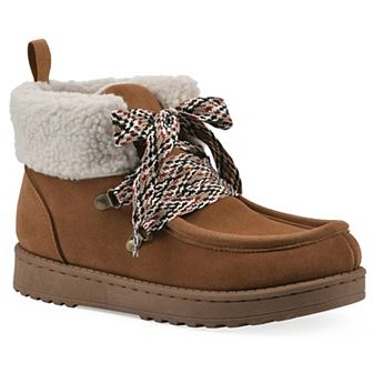 White Mountain Icebox Women's Suede Faux Fur Lace-Up Ankle Boots