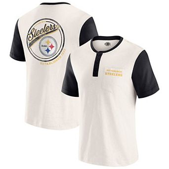 Men's Darius Rucker Collection by Fanatics Cream Pittsburgh Steelers Henley Colorblock Slub Pocket T-Shirt