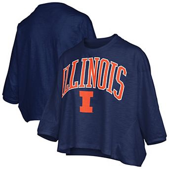 Women's Pressbox Navy Illinois Fighting Illini Midi Arch Over Logo Oversized T-Shirt