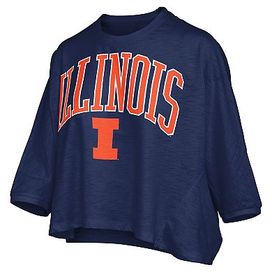 Women's Pressbox Navy Illinois Fighting Illini Midi Arch Over Logo Oversized T-Shirt