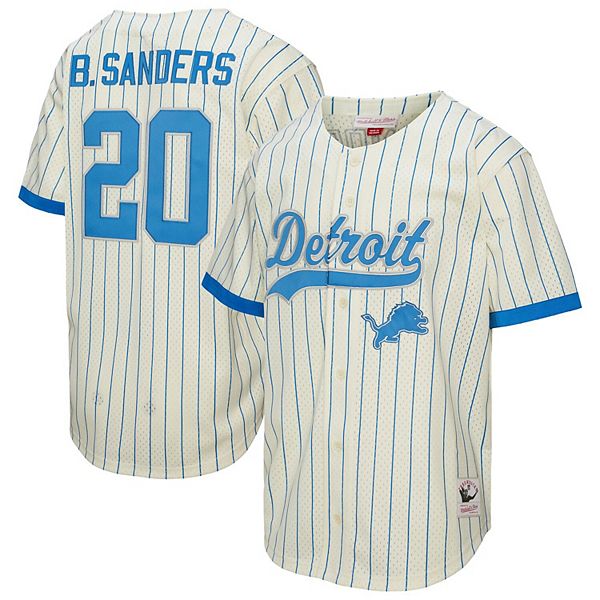 KEBOZ×LIONS MESH BASEBALL HENLEY XL Men's Mitchell & Ness Barry Sanders Cream Detroit Lions Name