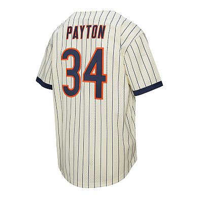 Men's Mitchell & Ness Walter Payton Cream Chicago Bears Name & Number Mesh Button-Up Baseball Jersey