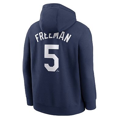Men's Nike Freddie Freeman Navy Los Angeles Dodgers Player Name & Number Club Pullover Hoodie