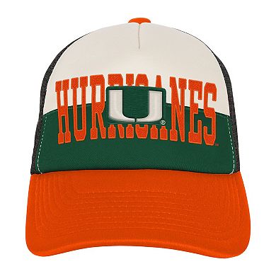 Youth Outerstuff Green/Cream Miami Hurricanes Modern Fan Trucker Adjustable Hat