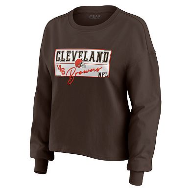 Women's WEAR by Erin Andrews Brown Cleveland Browns Heavy Rugby Jersey Long Sleeve T-Shirt & Shorts Lounge Set