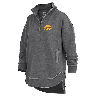 Women's Pressbox Black Iowa Hawkeyes Northfork Sojourn Poncho Quarter-Zip Sweatshirt
