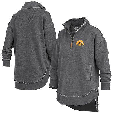 Women's Pressbox Black Iowa Hawkeyes Northfork Sojourn Poncho Quarter-Zip Sweatshirt
