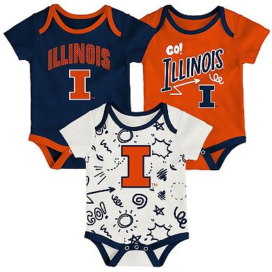 Newborn & Infant Outerstuff Illinois Fighting Illini Three-Pack All Day Play Bodysuit Set