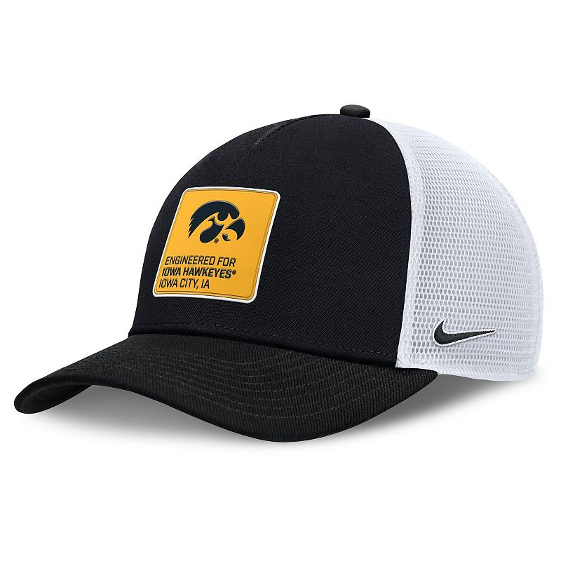 Men's Nike Black/White Iowa Hawkeyes 2025 On-Field Rise Engineered Trucker Adjustable Hat, 