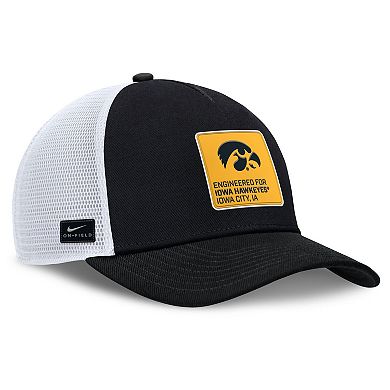 Men's Nike Black/White Iowa Hawkeyes 2025 On-Field Rise Engineered Trucker Adjustable Hat